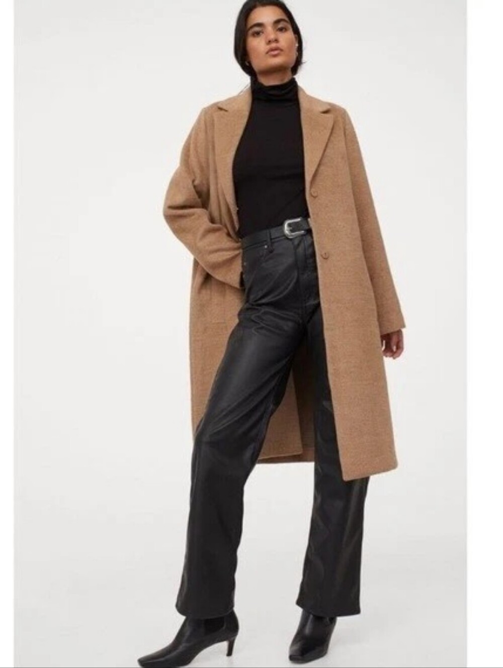 H&M Knee Length Coat Overcoat Long Oversize Jacket Camel, Size XS
